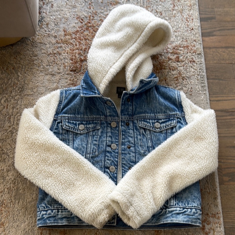 GAP Blue and Cream Jean Jacket with Sherpa Sleeves